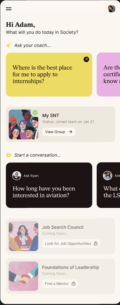 Society Home Screen